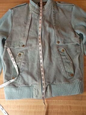 Kids Light Teal Suede-Style Jacket with Rib Knit Trim